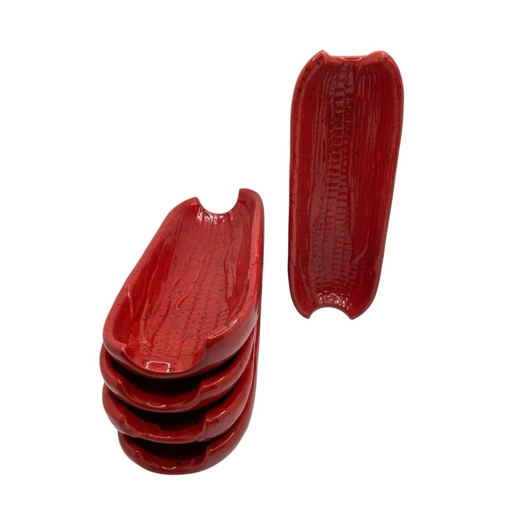 Pfaltzgraff Corn On The Cob Footed Holders Dishes Nuance Collection Red Specked